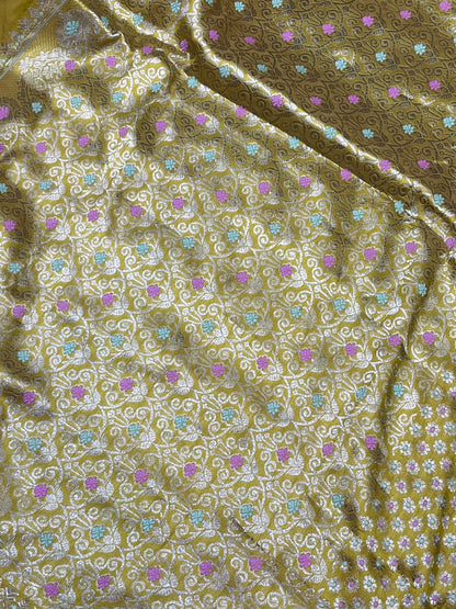 MUSTARD YELLOW PURE HANDLOOM ASSAMESE SAREE
