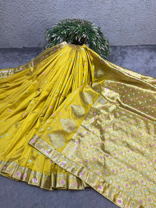 MUSTARD YELLOW PURE HANDLOOM ASSAMESE SAREE