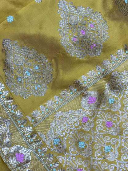 MUSTARD YELLOW PURE HANDLOOM ASSAMESE SAREE