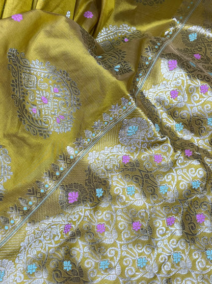 MUSTARD YELLOW PURE HANDLOOM ASSAMESE SAREE