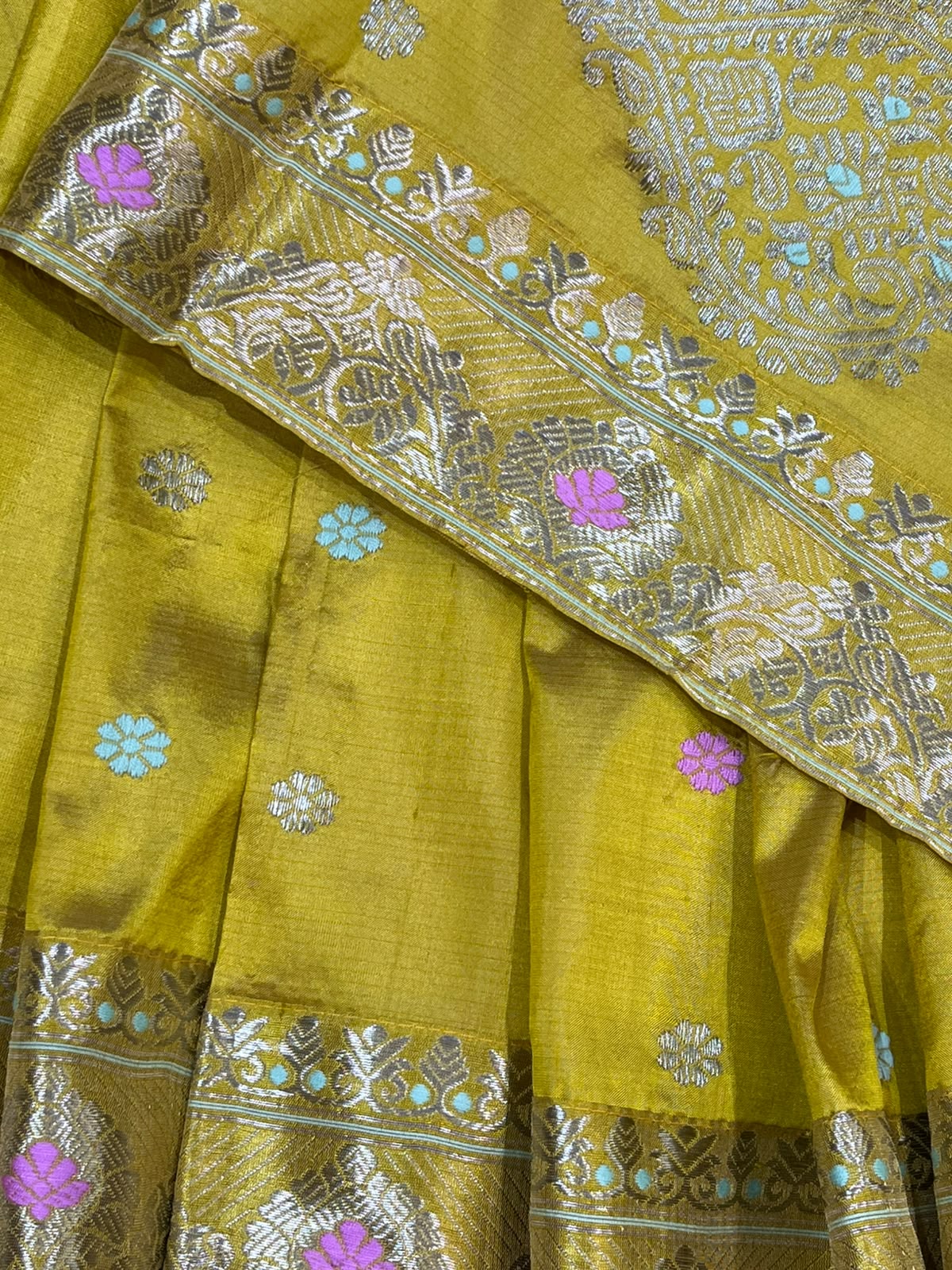 MUSTARD YELLOW PURE HANDLOOM ASSAMESE SAREE