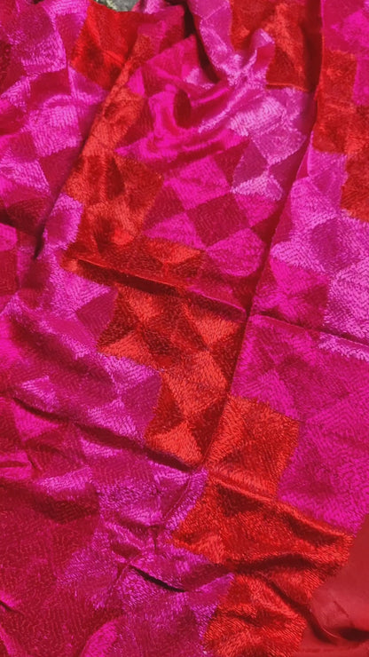 RED PINK SILK PURE HANDLOOM PHULKARI DUPATTA