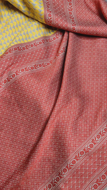 YELLOW SPUN SILK PURE HANDLOOM  BANARASI SAREE