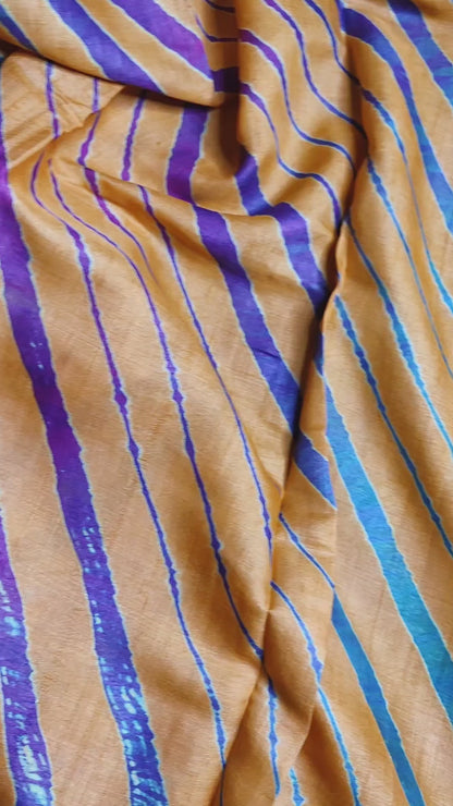ORANGISH PEACH TUSSAR SILK PURE HANDLOOM LEHERIYA SAREE