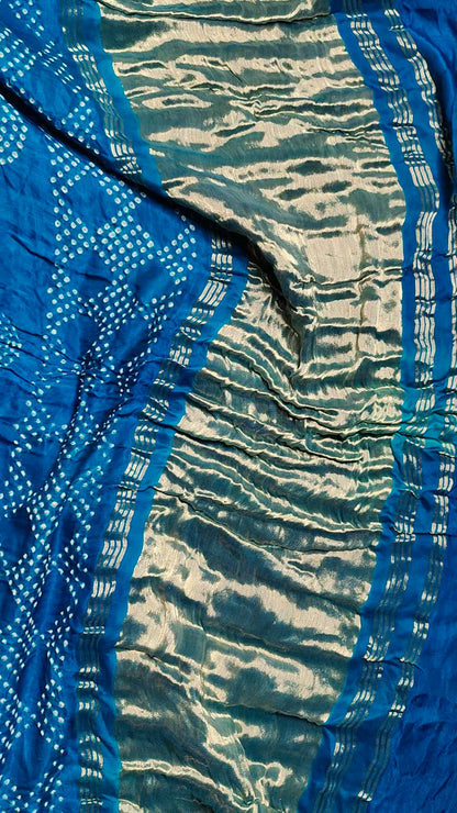 PEACOCK BLUE GAJJI SILK PURE HANDLOOM BANDHEJ SAREE