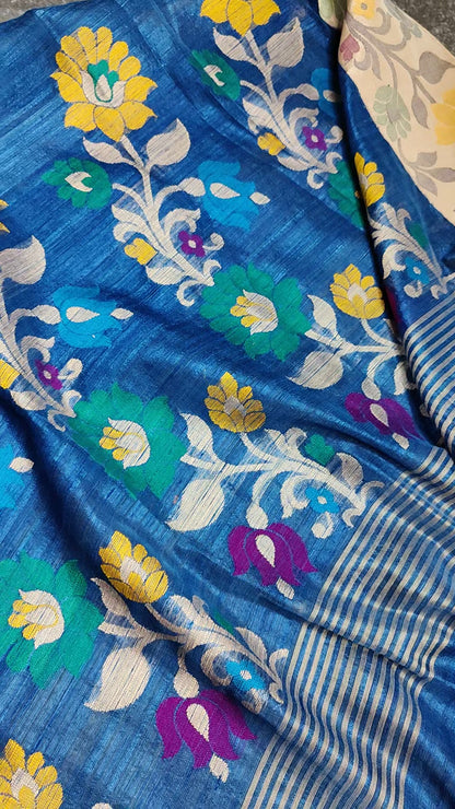 TEAL BLUE PURE HANDLOOM MATKA SILK SAREE