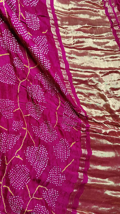MAGENTA GAJJI SILK PURE HANDLOOM BANDHEJ SAREE