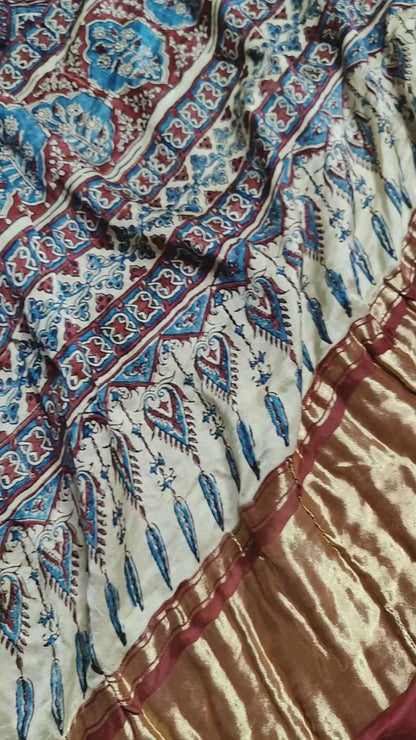 PEACOCK BLUE GAJJI SILK PURE HANDLOOM GHARCHOLA BANDHEJ  SAREE