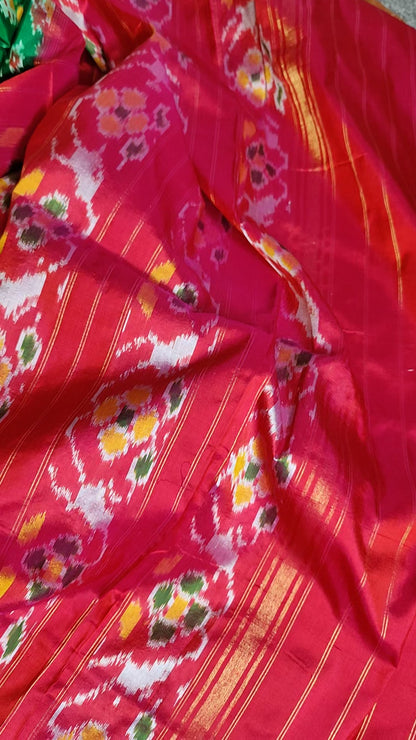 DARK GREEN SILK PURE HANDLOOM IKKAT SAREE