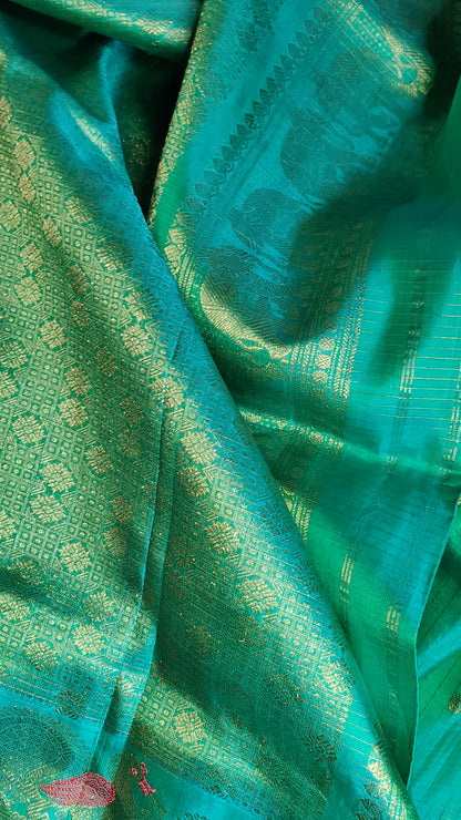 PEACH SILK PURE HANDLOOM GADWAL SAREE