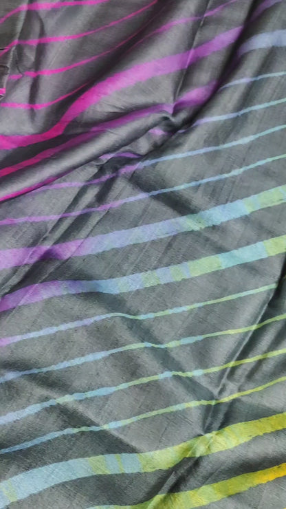 BLACK  TUSSAR SILK PURE HANDLOOM LEHERIYA SAREE
