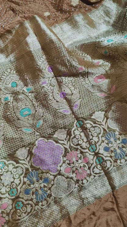 SANDALWOOD SILK PURE HANDLOOM BANDHEJ SAREE