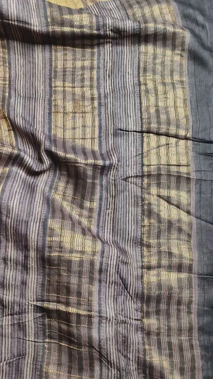 EARTHY TONE TUSSAR SILK PURE HANDLOOM ORGANIC DYE HANDBLOCK PRINT SAREE