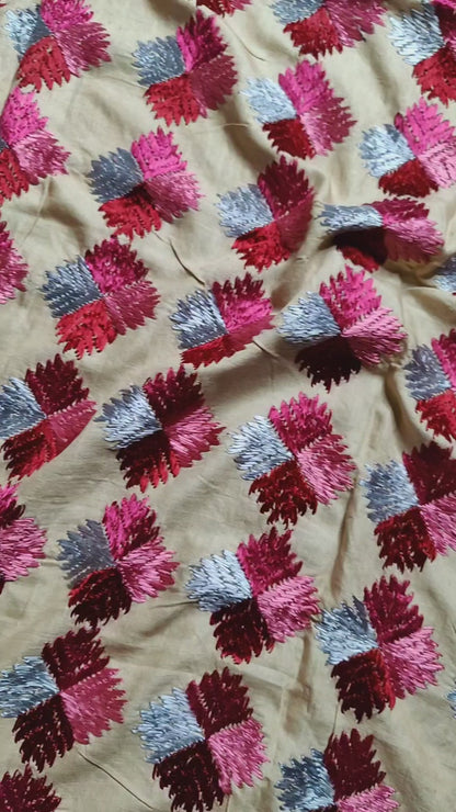 BEIGE SILK PURE HANDLOOM PHULKARI DUPATTA