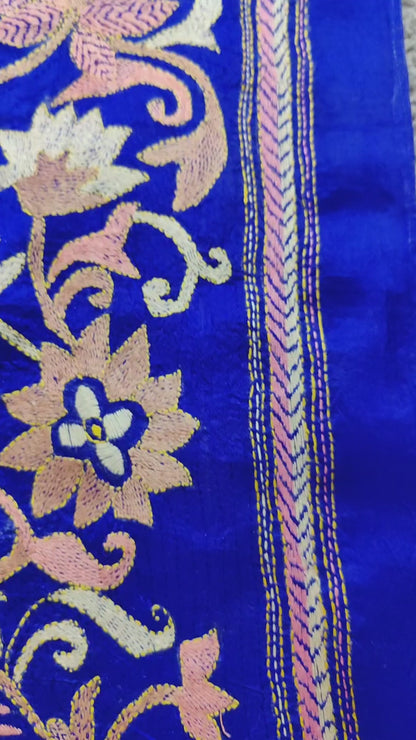 ROYAL BLUE TUSSAR PURE HANDLOOM KANTHA DUPATTA
