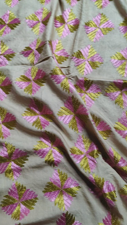 BEIGE SILK PURE HANDLOOM PHULKARI DUPATTA