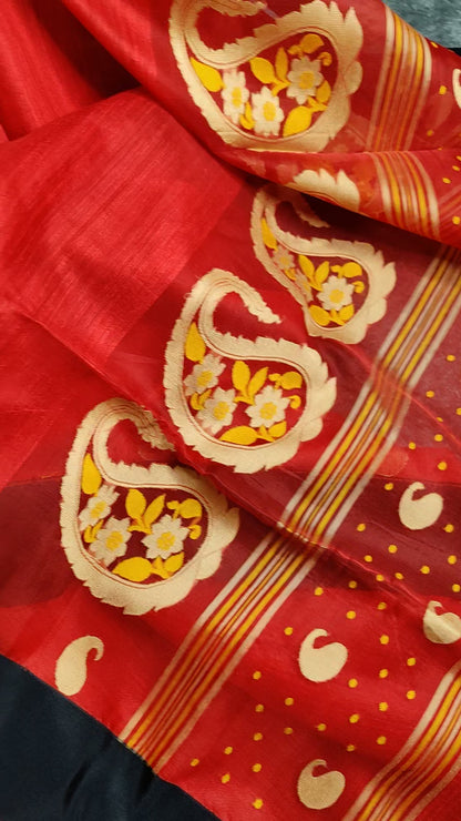 RED PURE HANDLOOM MATKA SILK SAREE