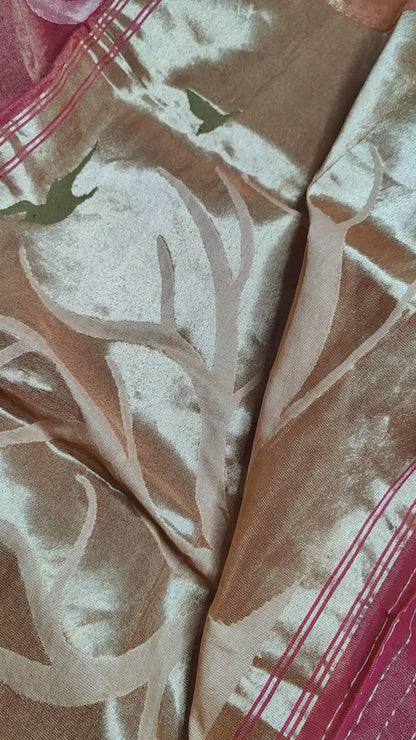 BRICK RED COTTON TISSUE PURE HANDLOOM PAITHANI SAREE
