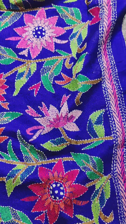 ROYAL BLUE TUSSAR PURE HANDLOOM KANTHA DUPATTA
