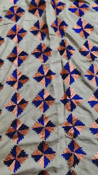 BEIGE SILK PURE HANDLOOM PHULKARI DUPATTA