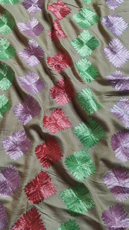 BEIGE SILK PURE HANDLOOM PHULKARI DUPATTA
