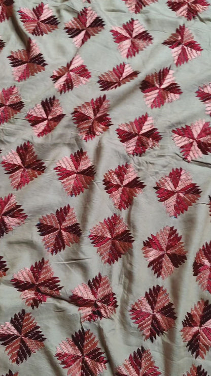 BEIGE SILK PURE HANDLOOM PHULKARI DUPATTA