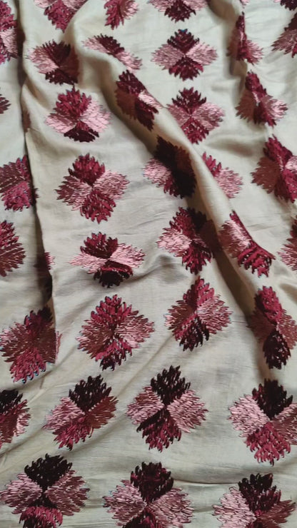 BEIGE SILK PURE HANDLOOM PHULKARI DUPATTA