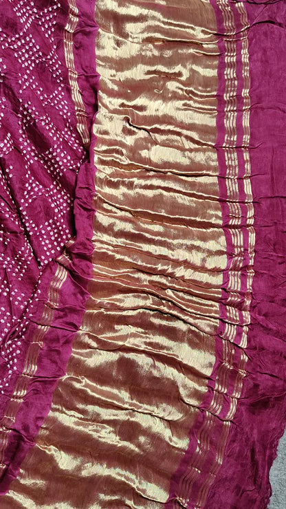 WINE GAJJI SILK PURE HANDLOOM BANDHEJ SAREE