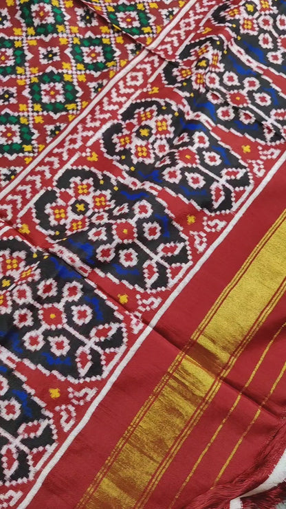 RED SILK PURE HANDLOOM PATAN PATOLA DOUBLE IKKAT DUPATTA