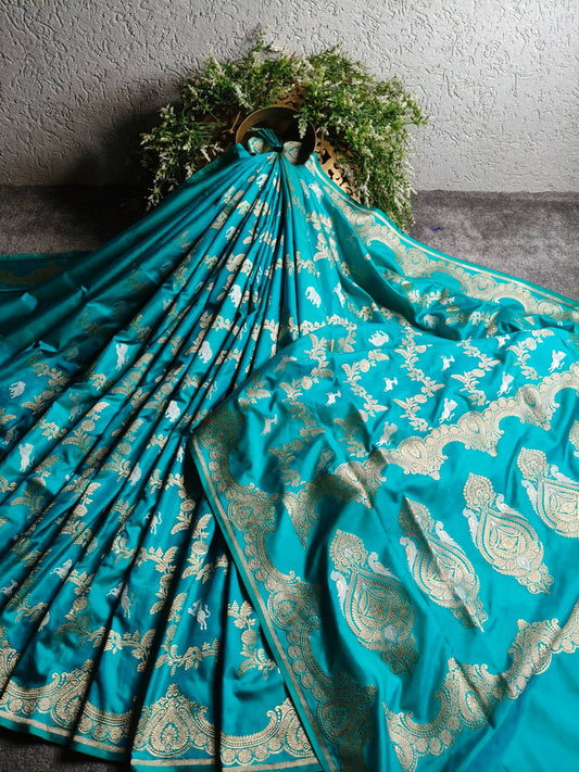 SKY BLUE SILK PURE HANDLOOM BANARASI SAREE