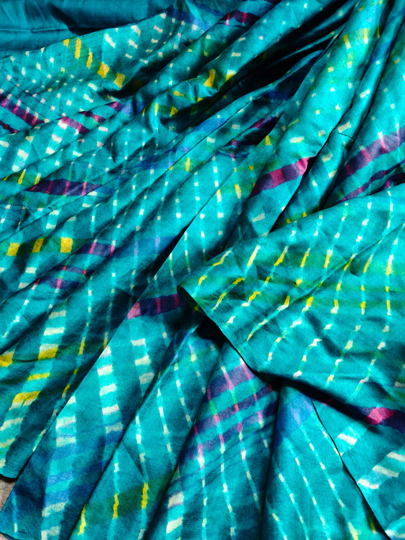 BLUE TUSSAR SILK PURE HANDLOOM LEHERIYA SAREE