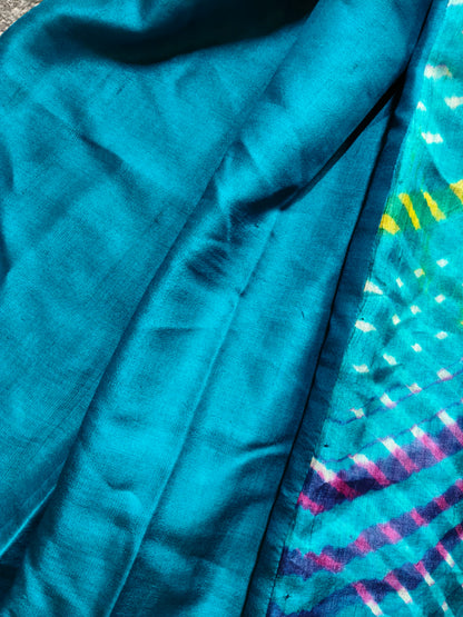 BLUE TUSSAR SILK PURE HANDLOOM LEHERIYA SAREE